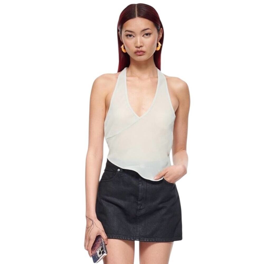 LIONESS Women's Rendezvous Halter Top, Sage, Sheer, Cocktails, Parties, NEW, L